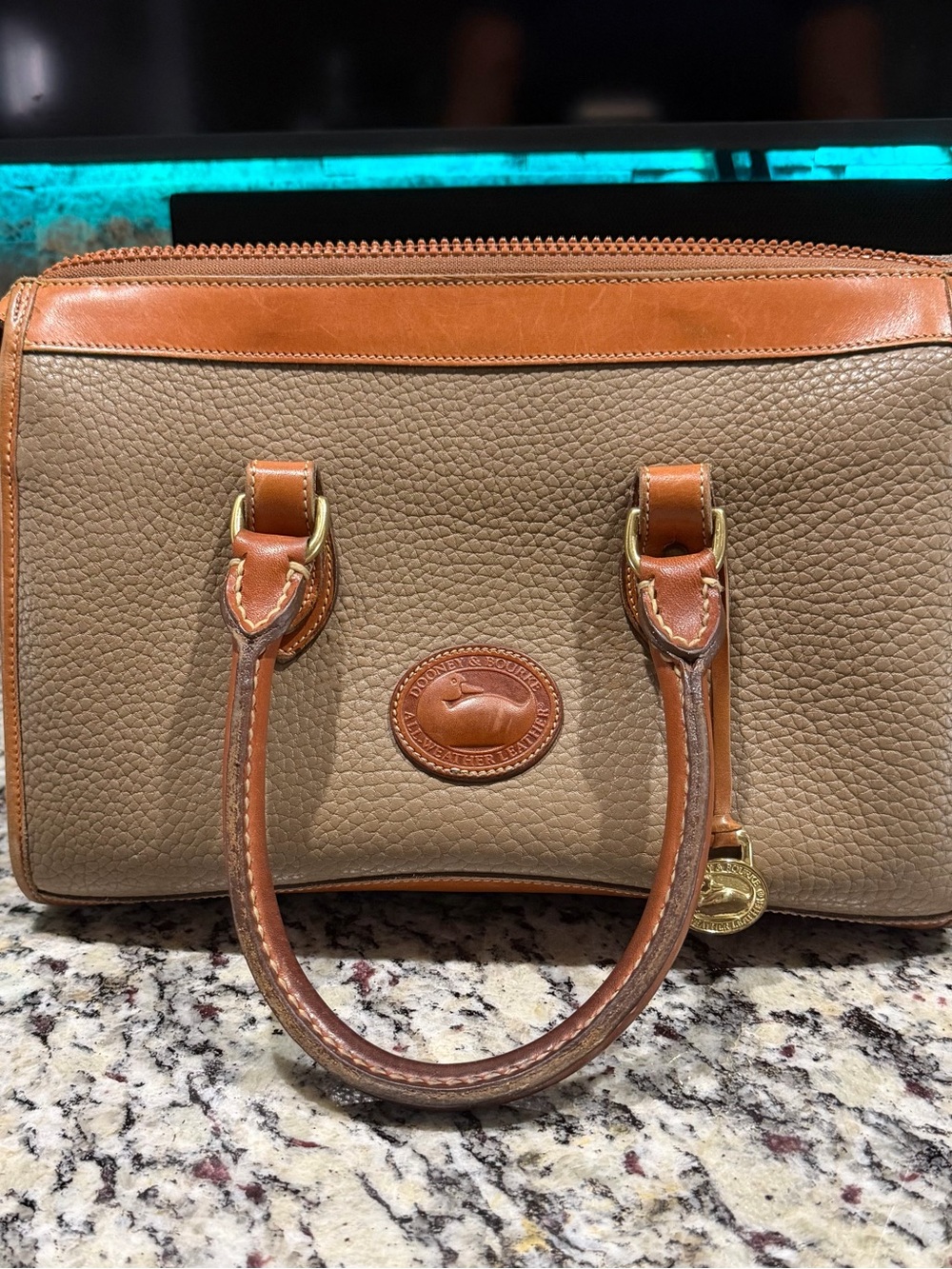 Dooney & Bourke Beige and Brown Leather Satchel